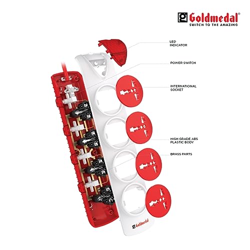 Goldmedal 360 Degree Power Strip (White) Pack Of 1, 6-Outlet International Sockets, 3-Pin 2 Meter Cable, Master Switch With Led Light Indicator And Overload Protector For Home & Office,240Volts Goldmedal 360 Degree Power Strip (White) Pack Of 1, 6-Outlet International Sockets, 3-Pin 2 Meter Cable, Master Switch With Led Light Indicator And Overload Protector For Home & Office,240Volts