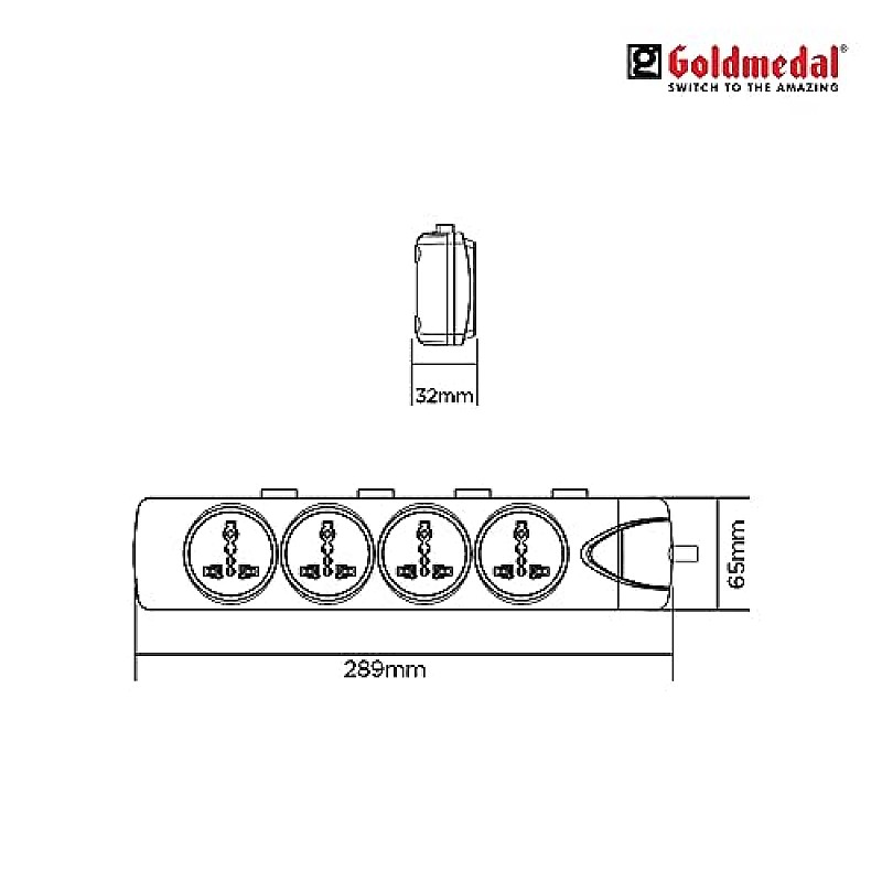 Goldmedal 360 Degree Power Strip (White) Pack Of 1, 6-Outlet International Sockets, 3-Pin 2 Meter Cable, Master Switch With Led Light Indicator And Overload Protector For Home & Office,240Volts