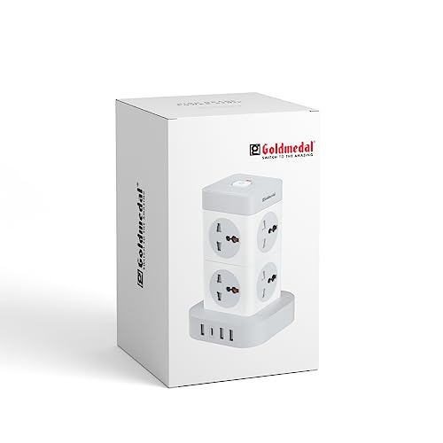 Goldmedal 360 Degree Power Strip (White) Pack Of 1, 6-Outlet International Sockets, 3-Pin 2 Meter Cable, Master Switch With Led Light Indicator And Overload Protector For Home & Office,240Volts Goldmedal 360 Degree Power Strip (White) Pack Of 1, 6-Outlet International Sockets, 3-Pin 2 Meter Cable, Master Switch With Led Light Indicator And Overload Protector For Home & Office,240Volts
