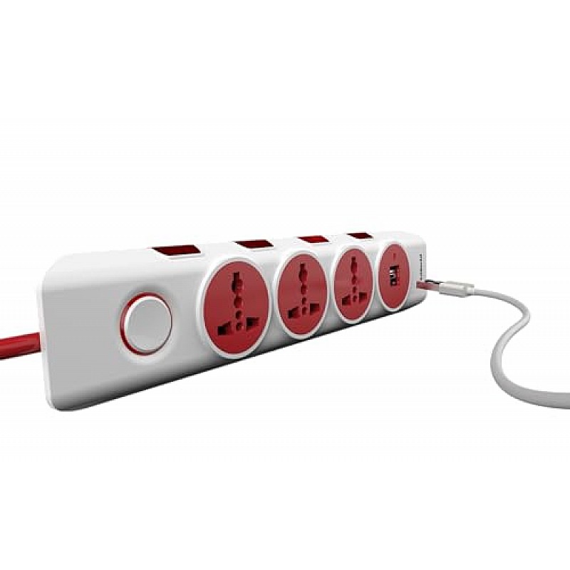 Goldmedal 360 Degree Power Strip (White) Pack Of 1, 6-Outlet International Sockets, 3-Pin 2 Meter Cable, Master Switch With Led Light Indicator And Overload Protector For Home & Office,240Volts