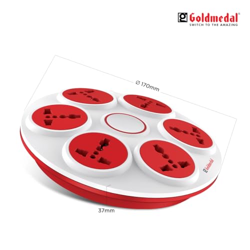 Goldmedal 360 Degree Power Strip (White) Pack Of 1, 6-Outlet International Sockets, 3-Pin 2 Meter Cable, Master Switch With Led Light Indicator And Overload Protector For Home & Office,240Volts Goldmedal 360 Degree Power Strip (White) Pack Of 1, 6-Outlet International Sockets, 3-Pin 2 Meter Cable, Master Switch With Led Light Indicator And Overload Protector For Home & Office,240Volts