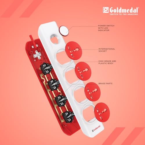Goldmedal 360 Degree Power Strip (White) Pack Of 1, 6-Outlet International Sockets, 3-Pin 2 Meter Cable, Master Switch With Led Light Indicator And Overload Protector For Home & Office,240Volts Goldmedal 360 Degree Power Strip (White) Pack Of 1, 6-Outlet International Sockets, 3-Pin 2 Meter Cable, Master Switch With Led Light Indicator And Overload Protector For Home & Office,240Volts