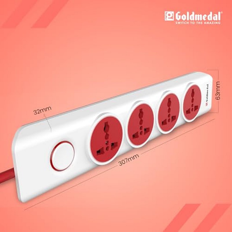 Goldmedal 360 Degree Power Strip (White) Pack Of 1, 6-Outlet International Sockets, 3-Pin 2 Meter Cable, Master Switch With Led Light Indicator And Overload Protector For Home & Office,240Volts