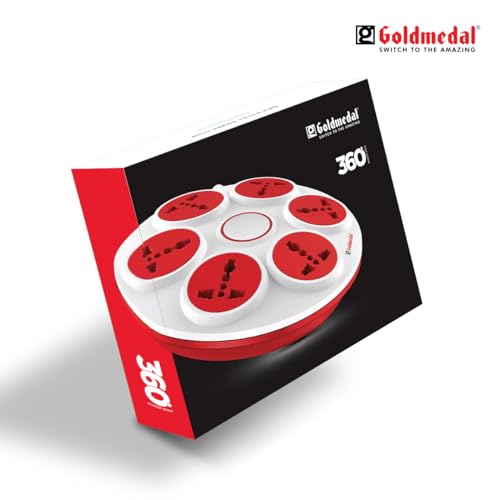 Goldmedal 360 Degree Power Strip (White) Pack Of 1, 6-Outlet International Sockets, 3-Pin 2 Meter Cable, Master Switch With Led Light Indicator And Overload Protector For Home & Office,240Volts Goldmedal 360 Degree Power Strip (White) Pack Of 1, 6-Outlet International Sockets, 3-Pin 2 Meter Cable, Master Switch With Led Light Indicator And Overload Protector For Home & Office,240Volts