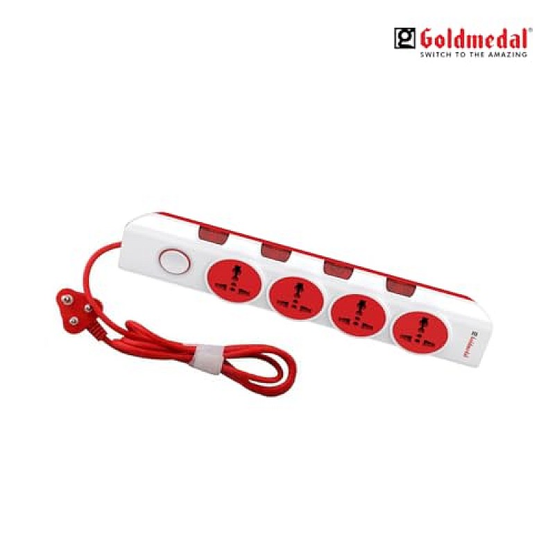 Goldmedal 360 Degree Power Strip (White) Pack Of 1, 6-Outlet International Sockets, 3-Pin 2 Meter Cable, Master Switch With Led Light Indicator And Overload Protector For Home & Office,240Volts