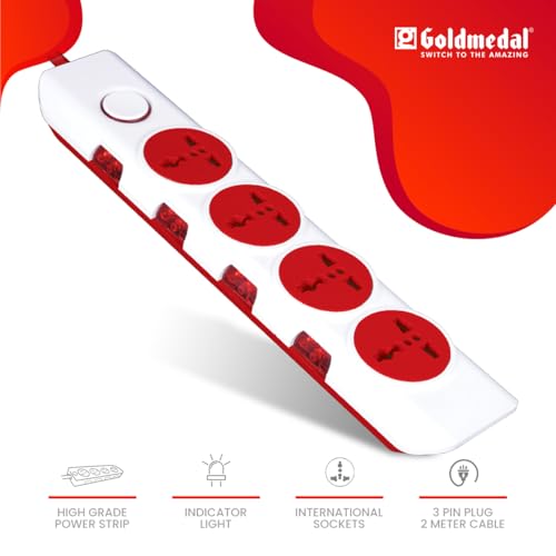 Goldmedal 360 Degree Power Strip (White) Pack Of 1, 6-Outlet International Sockets, 3-Pin 2 Meter Cable, Master Switch With Led Light Indicator And Overload Protector For Home & Office,240Volts Goldmedal 360 Degree Power Strip (White) Pack Of 1, 6-Outlet International Sockets, 3-Pin 2 Meter Cable, Master Switch With Led Light Indicator And Overload Protector For Home & Office,240Volts