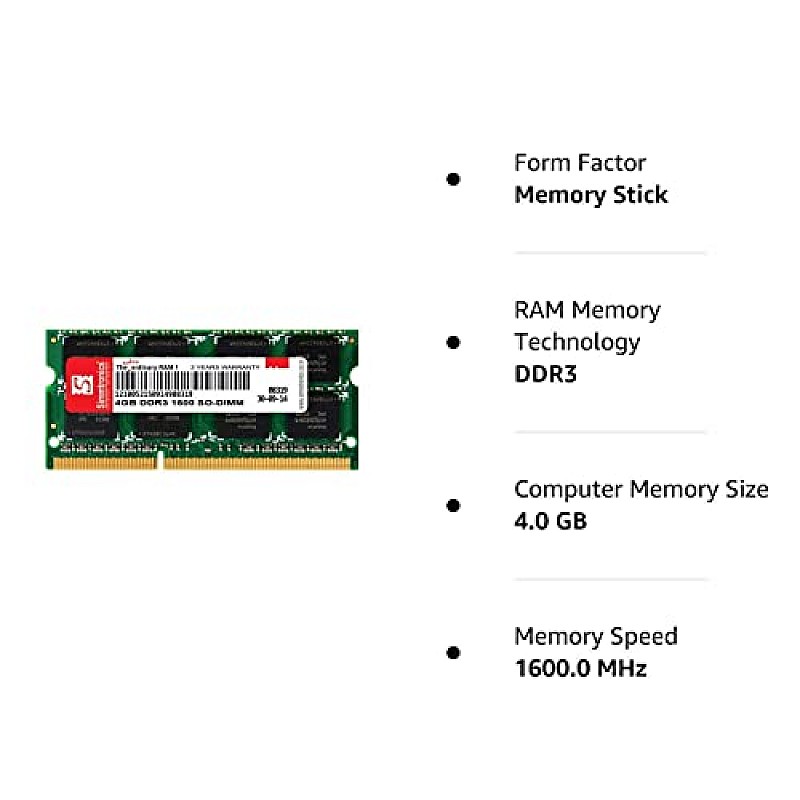 Simmtronics 4GB DDR3 Laptop RAM 1600 MHz (PC 12800) 