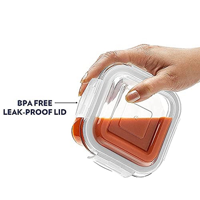 Borosil Klip N Store Glass Storage Container For Kitchen With Air-Tight Lid Square, 800 ml, Clear