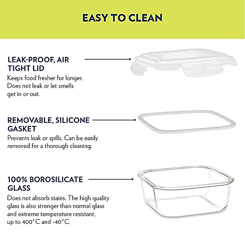Borosil Klip N Store Glass Storage Container For Kitchen With Air-Tight Lid Square, 800 ml, Clear Borosil Klip N Store Glass Storage Container For Kitchen With Air-Tight Lid Square, 800 ml, Clear