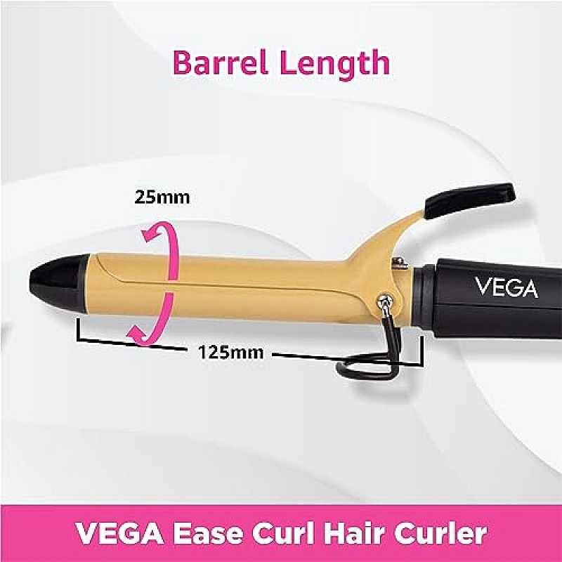 VEGA Ease Curl 19 mm Barrel Hair Curler With Ceramic Coated Plates, (VHCH-01), Beige