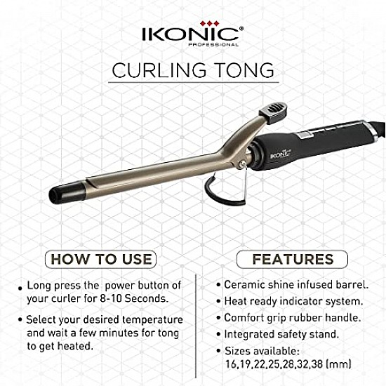 IKONIC CURLING TONG- 19MM (BLACK AND GOLDEN)