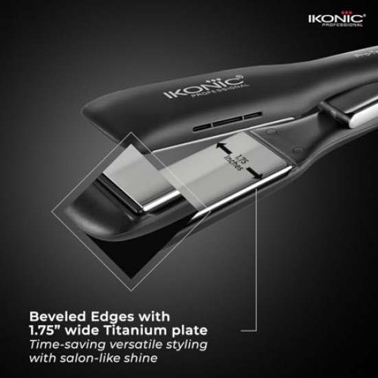 Ikonic Pro Titanium Shine Hair Straightener Black with AI Technology, Professional Dual Titanium Floating Plates, Auto Shut off function