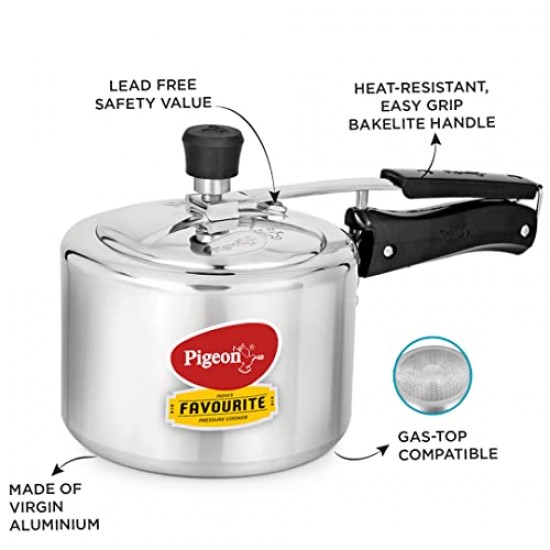 Pigeon by Stovekraft 3 Litre Favourite Aluminium Inner Lid Induction Base Pressure Cooker (Silver) BIS Certified