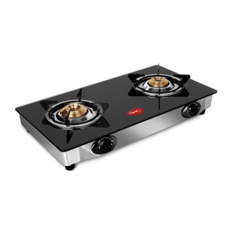 Pigeon by Stovekraft Favourite Glass Top 2 Burner Gas Stove, Manual Ignition (Black)