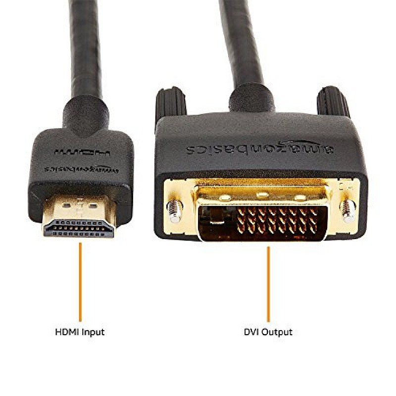 Amazon Basics HL-007347 HDMI Input to DVI Output (Not VGA) Adapter Cable, 6 Feet, Black