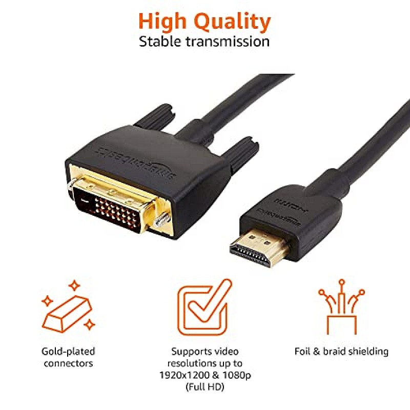 Amazon Basics HL-007347 HDMI Input to DVI Output (Not VGA) Adapter Cable, 6 Feet, Black