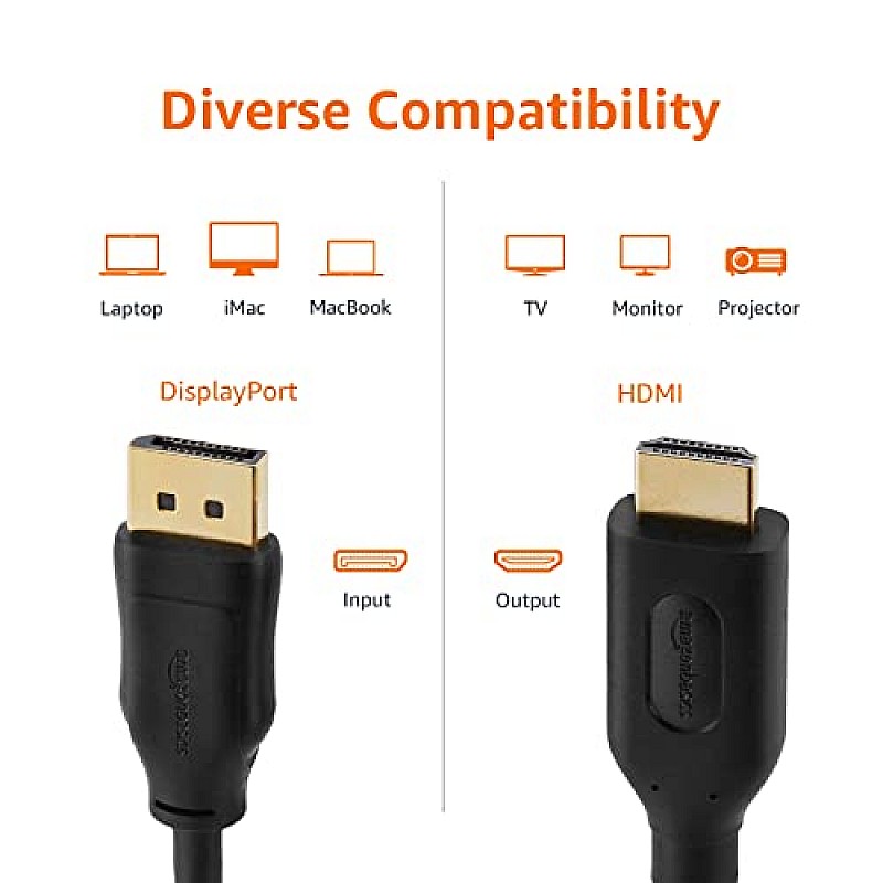 Amazon Basics 6-Feet DisplayPort  not USB port to HDMI Cable Black