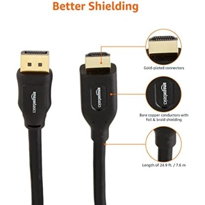 Amazon Basics DisplayPort to HDMI Display Cable, Uni-Directional, Gold-Plated Plugs, 25 Foot Amazon Basics DisplayPort to HDMI Display Cable, Uni-Directional, Gold-Plated Plugs, 25 Foot