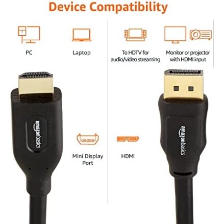 Amazon Basics DisplayPort to HDMI Display Cable, Uni-Directional, Gold-Plated Plugs, 25 Foot Amazon Basics DisplayPort to HDMI Display Cable, Uni-Directional, Gold-Plated Plugs, 25 Foot