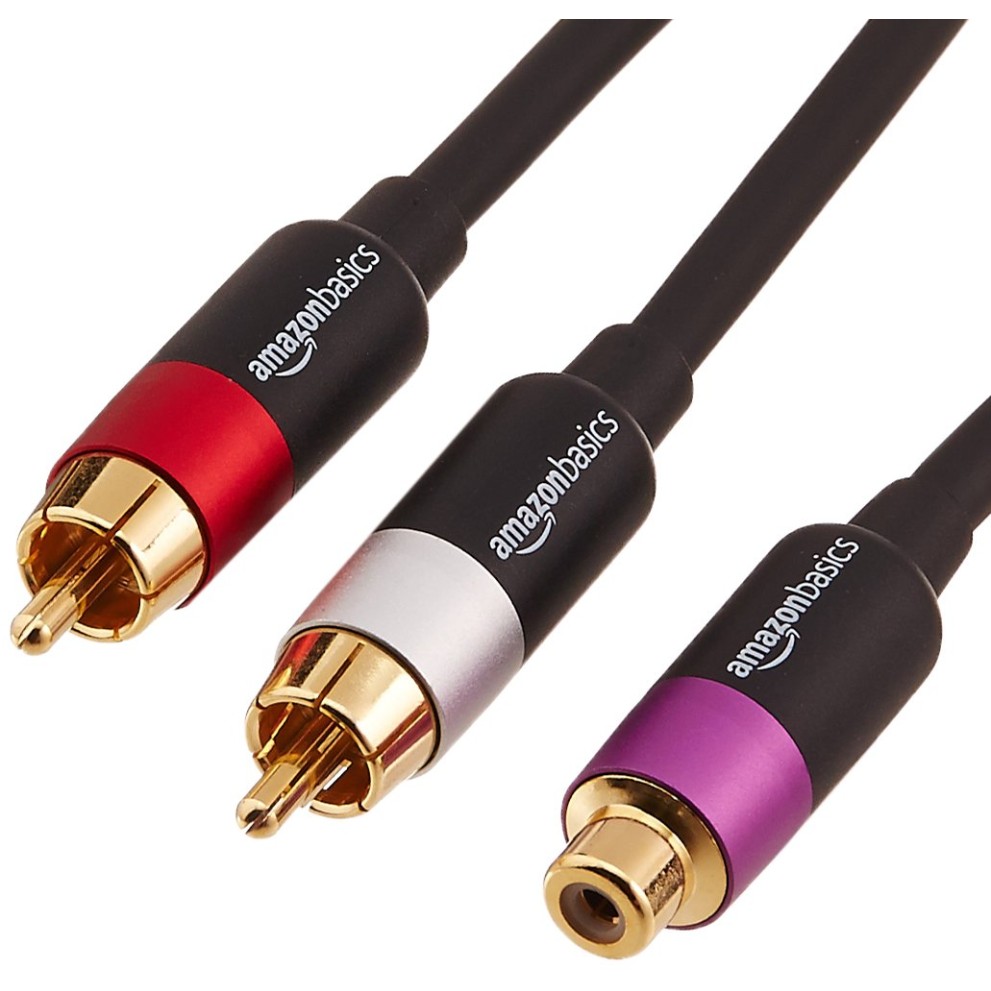 amazon basics 2-Male To 1-Female Rca Y-Splitter Adapter Cable For Dvd Player Gold