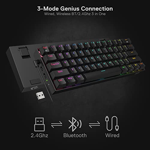 Redragon K530 Pro Draconic 60% RGB Mechanical Gaming Keyboard, Bluetooth 2.4Ghz Wired 3-Mode 61 Keys Compact Black Redragon K530 Pro Draconic 60% RGB Mechanical Gaming Keyboard, Bluetooth 2.4Ghz Wired 3-Mode 61 Keys Compact Black