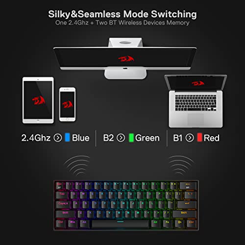Redragon K530 Pro Draconic 60% RGB Mechanical Gaming Keyboard, Bluetooth 2.4Ghz Wired 3-Mode 61 Keys Compact Black Redragon K530 Pro Draconic 60% RGB Mechanical Gaming Keyboard, Bluetooth 2.4Ghz Wired 3-Mode 61 Keys Compact Black