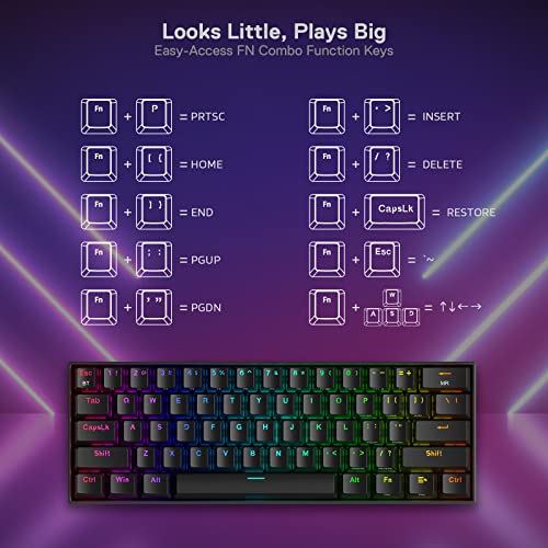 Redragon K530 Pro Draconic 60% RGB Mechanical Gaming Keyboard, Bluetooth 2.4Ghz Wired 3-Mode 61 Keys Compact Black Redragon K530 Pro Draconic 60% RGB Mechanical Gaming Keyboard, Bluetooth 2.4Ghz Wired 3-Mode 61 Keys Compact Black