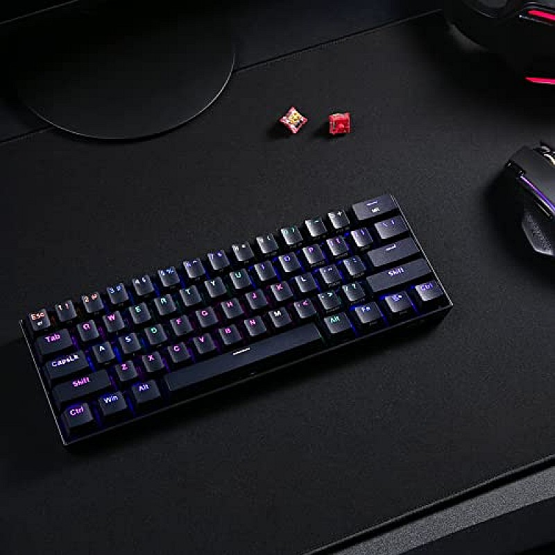 Redragon K530 Pro Draconic 60% RGB Mechanical Gaming Keyboard, Bluetooth 2.4Ghz Wired 3-Mode 61 Keys Compact Black