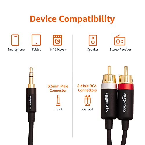 Amazon Basics 3.5mm to 2-Male RCA Adapter cable - 8 feet Amazon Basics 3.5mm to 2-Male RCA Adapter cable - 8 feet
