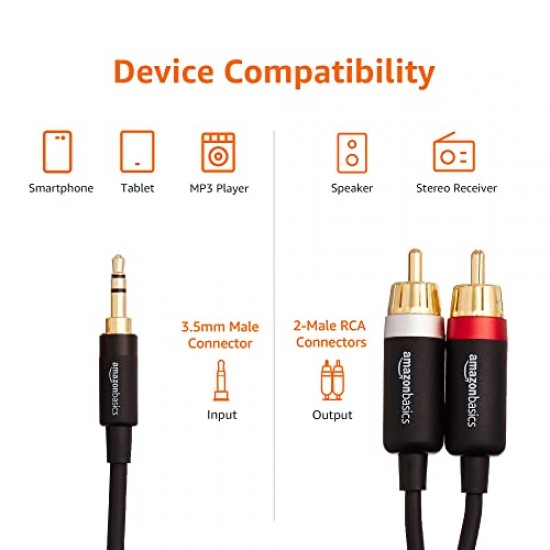 Amazon Basics 3.5mm to 2-Male RCA Adapter cable - 8 feet