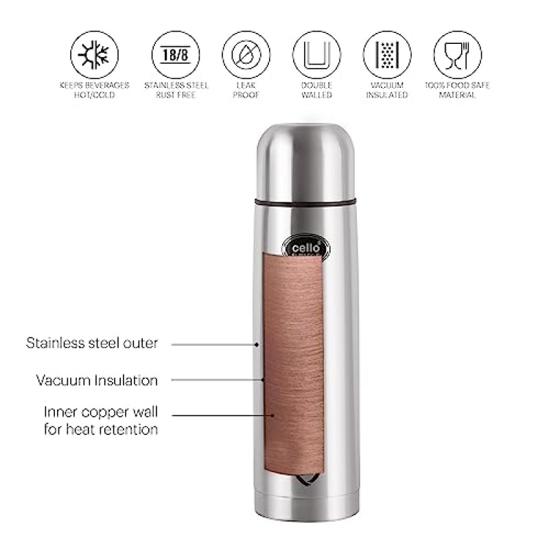 Cello Flipstyle Stainless Steel Vacuum Insulated Flask with Jacket 500ml Hot and Cold Water Bottle