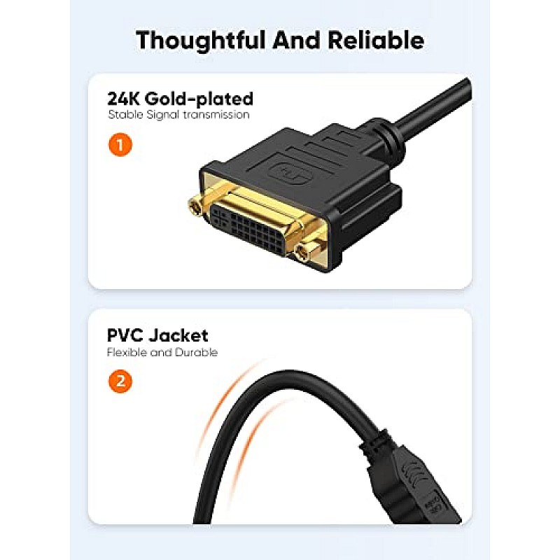 CableCreation HDMI to DVI Short Cable 0.5ft, Bi-Directional DVI-I (24+5) Female to HDMI Male Adapter, PC, TV, TV Box, PS5, Switch