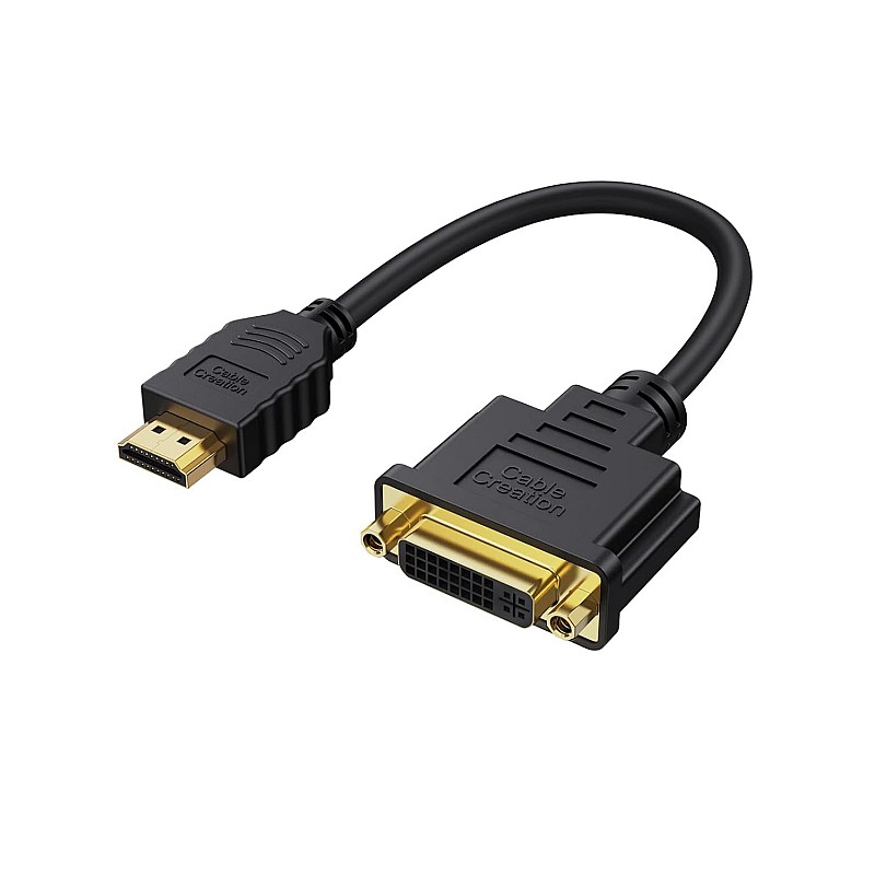 CableCreation HDMI to DVI Short Cable 0.5ft, Bi-Directional DVI-I (24+5) Female to HDMI Male Adapter, PC, TV, TV Box, PS5, Switch