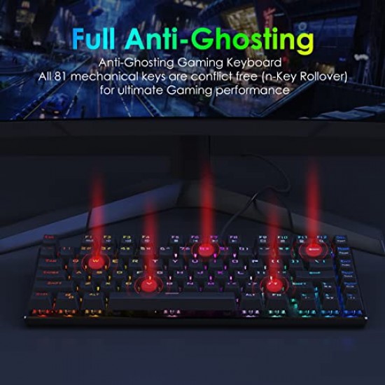 HUO JI RGB Mechanical Gaming Keyboard, E-Yooso Z-88 Compact 81 Keys Hot Swappable for Mac, PC, Black