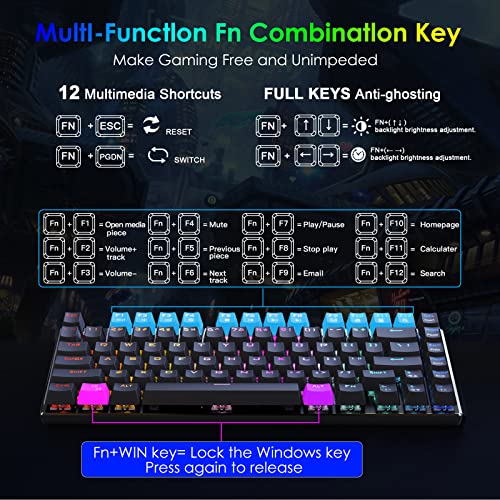 HUO JI RGB Mechanical Gaming Keyboard, E-Yooso Z-88 Compact 81 Keys Hot Swappable for Mac, PC, Black HUO JI RGB Mechanical Gaming Keyboard, E-Yooso Z-88 Compact 81 Keys Hot Swappable for Mac, PC, Black