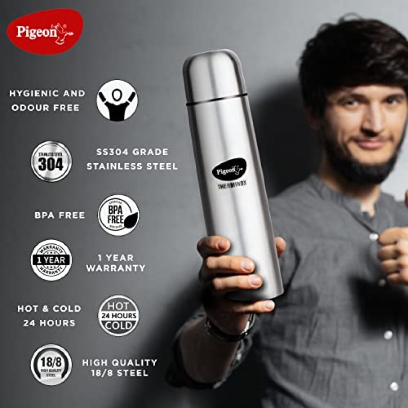 Pigeon by Stovekraft Bullet Stainless Steel Vaccum Insulated Flask for Hot and Cold (1000 ml)