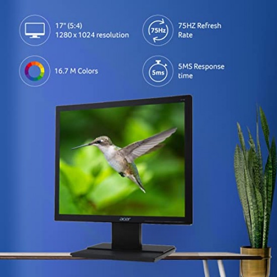 Acer V176L 17-inch(44cm) Square 1280 X 1024 (SXGA) Resolution LED Backlit Computer Monitor, 250 Nits, 5 MS Response Time, TCO Certified