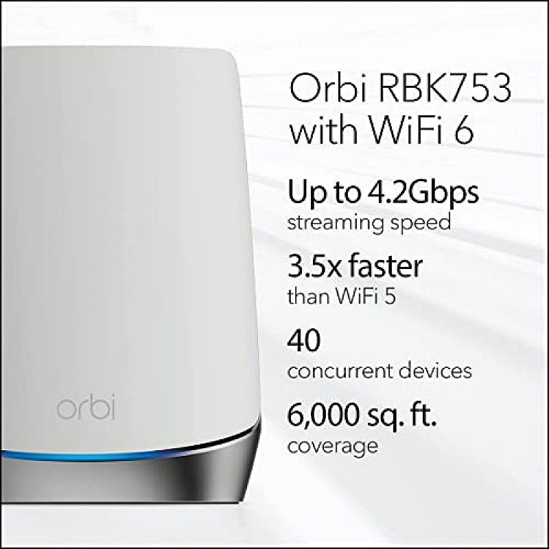 Netgear Orbi High Performance AC3000 Tri-Band Whole Home Mesh WiFi System with 3Gbps Speed (RBK50, 1 Router & 1 Satellite Covers Upto 5000 sqft)