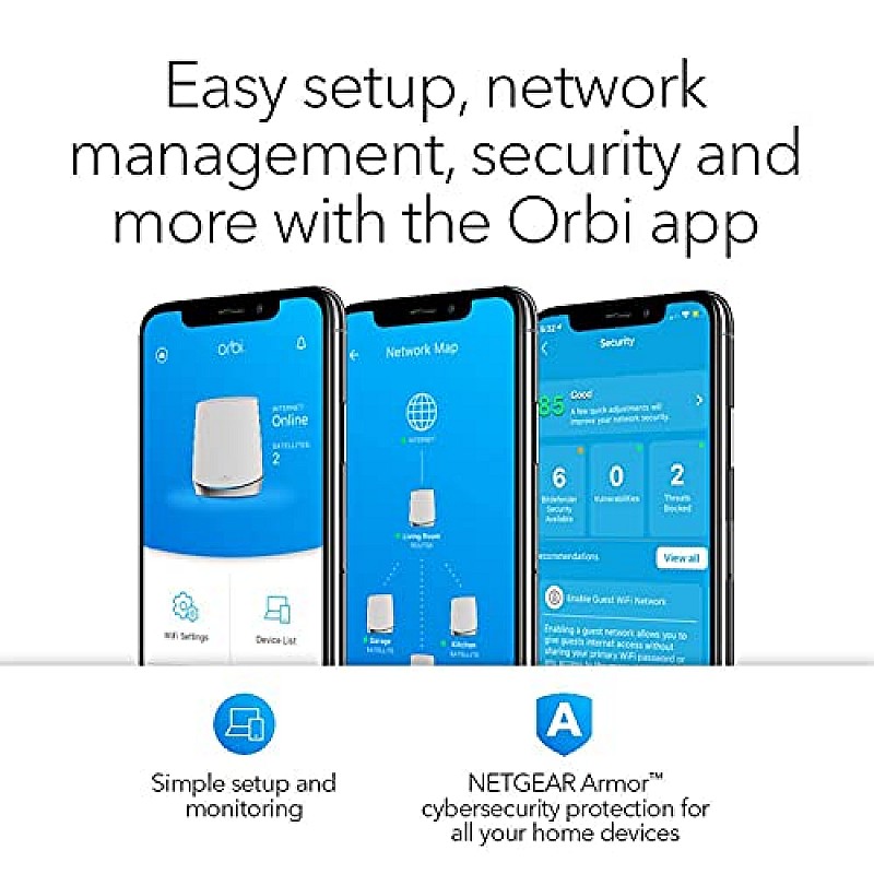 Netgear Orbi High Performance AC3000 Tri-Band Whole Home Mesh WiFi System with 3Gbps Speed (RBK50, 1 Router & 1 Satellite Covers Upto 5000 sqft)