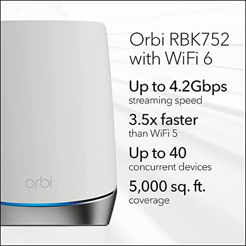 Netgear Orbi High Performance AC3000 Tri-Band Whole Home Mesh WiFi System with 3Gbps Speed (RBK50, 1 Router & 1 Satellite Covers Upto 5000 sqft)