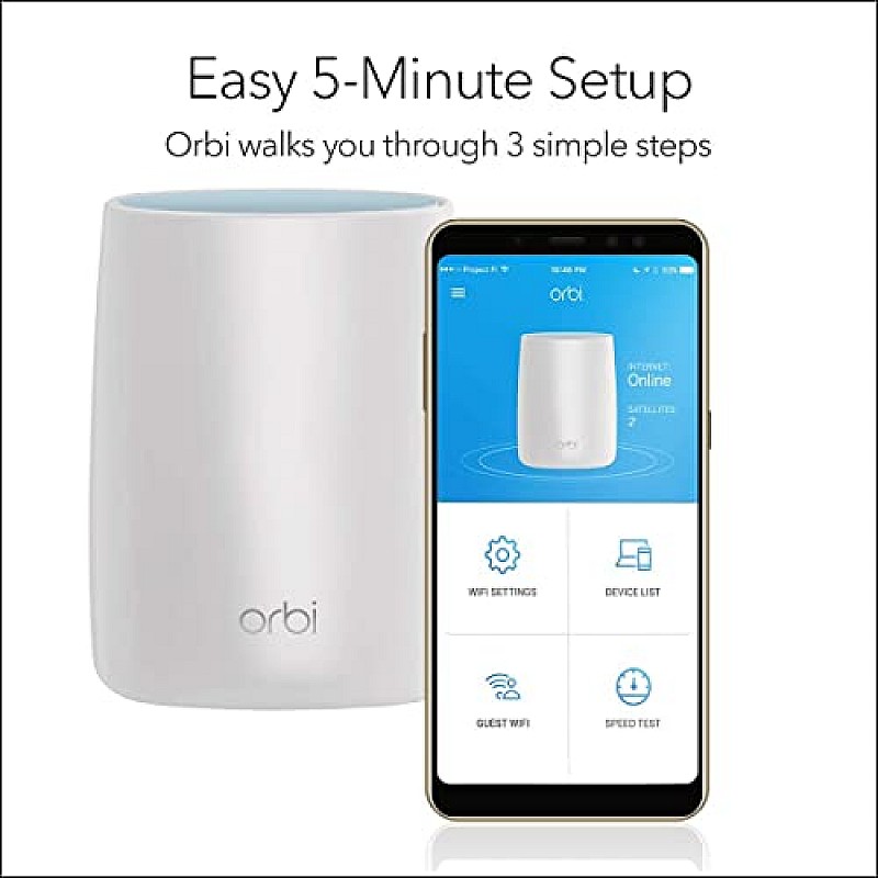 Netgear Orbi High Performance AC3000 Tri-Band Whole Home Mesh WiFi System with 3Gbps Speed (RBK50, 1 Router & 1 Satellite Covers Upto 5000 sqft)