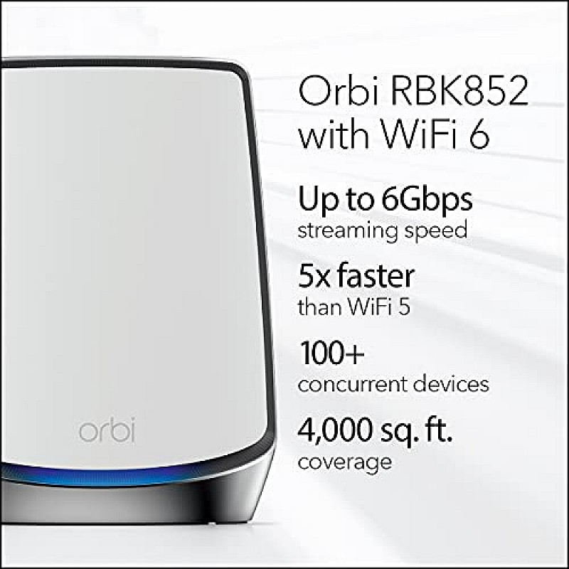 Netgear Orbi High Performance AC3000 Tri-Band Whole Home Mesh WiFi System with 3Gbps Speed (RBK50, 1 Router & 1 Satellite Covers Upto 5000 sqft)