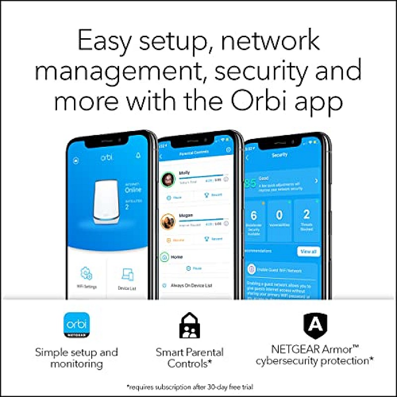 Netgear Orbi High Performance AC3000 Tri-Band Whole Home Mesh WiFi System with 3Gbps Speed (RBK50, 1 Router & 1 Satellite Covers Upto 5000 sqft)