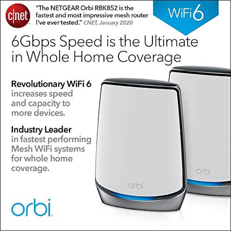 Netgear Orbi High Performance AC3000 Tri-Band Whole Home Mesh WiFi System with 3Gbps Speed (RBK50, 1 Router & 1 Satellite Covers Upto 5000 sqft)