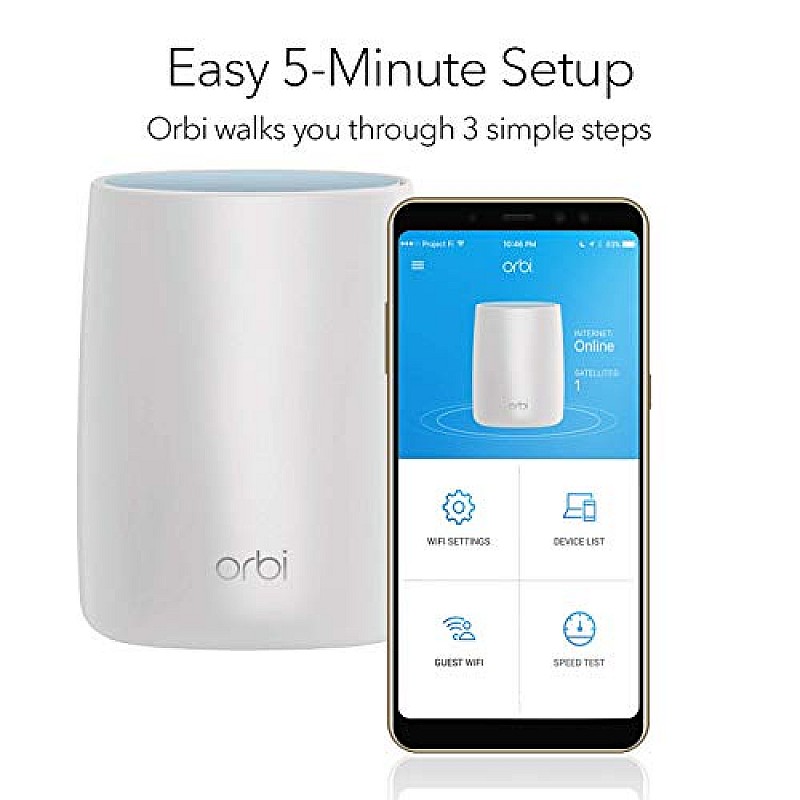 Netgear Orbi High Performance AC3000 Tri-Band Whole Home Mesh WiFi System with 3Gbps Speed (RBK50, 1 Router & 1 Satellite Covers Upto 5000 sqft)