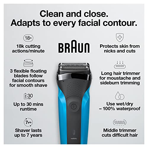 Braun Series 3 310s Wet and  Dry Electric Shaver for Men Rechargeable, Sensitve shave for Skin Comfort cordless, 5 combs