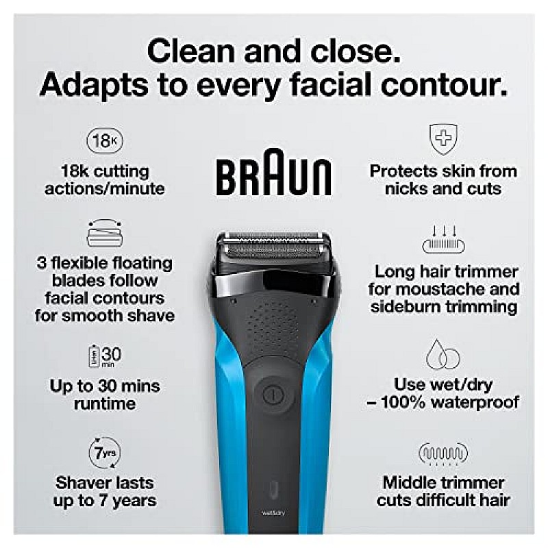 Braun Series 3 310s Wet and  Dry Electric Shaver for Men Rechargeable, Sensitve shave for Skin Comfort cordless, 5 combs