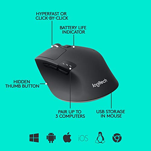 Logitech M720 Triathlon Multi-Device Wireless Mouse, Bluetooth, USB Unifying Receiver Logitech M720 Triathlon Multi-Device Wireless Mouse, Bluetooth, USB Unifying Receiver
