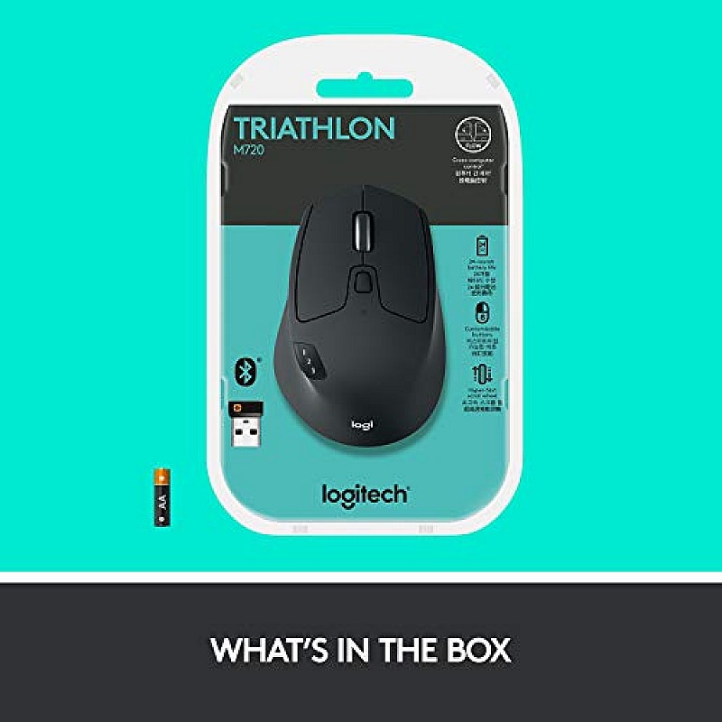 Logitech M720 Triathlon Multi-Device Wireless Mouse, Bluetooth, USB Unifying Receiver