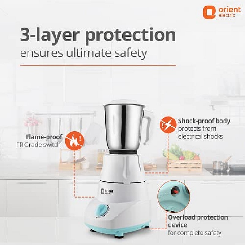 Orient Electric 500W mixer grinder Kitchen Kraft 500 MGKK50B3 with 3 SS jars Longer life balanced coil motor